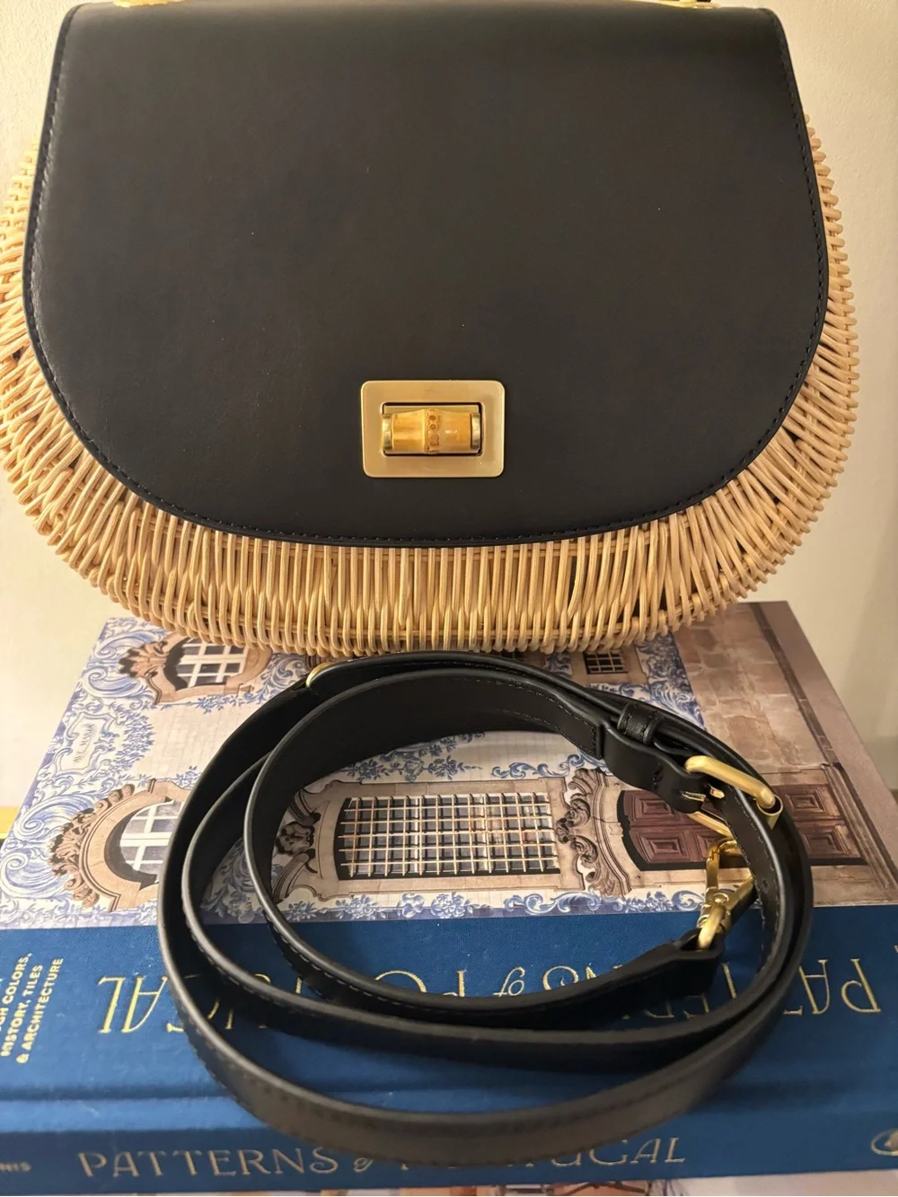 Talbots Rattan Wicker & Leather Black and Natural Bamboo Top-Handle Women’s Bag - Picture 5 of 16